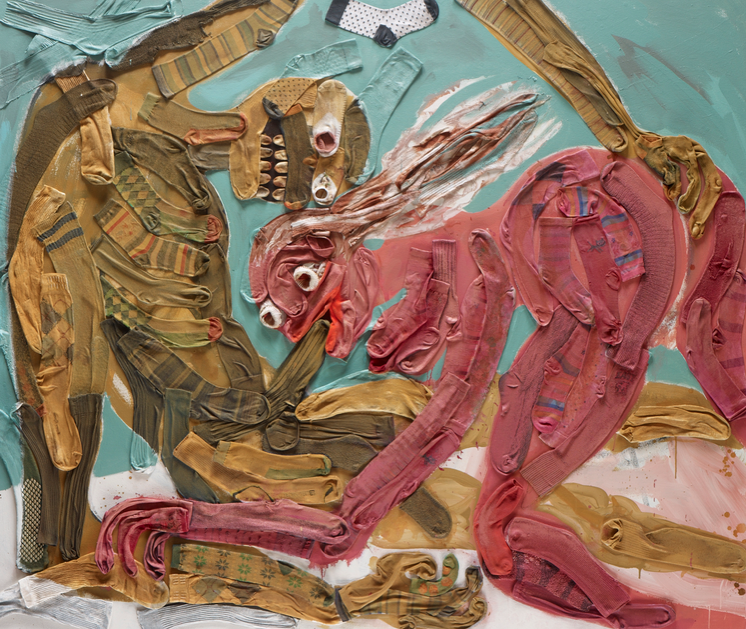Aaron Johnson, Hummer, 2013, Acrylic and socks on canvas, 66 x 78 inches